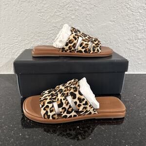Bernardo Womens Tamer Haircalf Sandals US 7M Cream Brown Leopard Print Leather